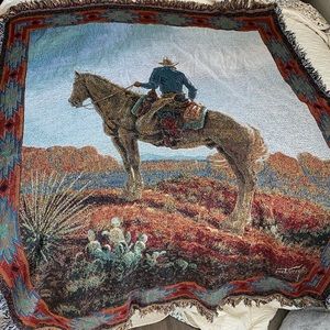 Vintage Western threaded throw blanket